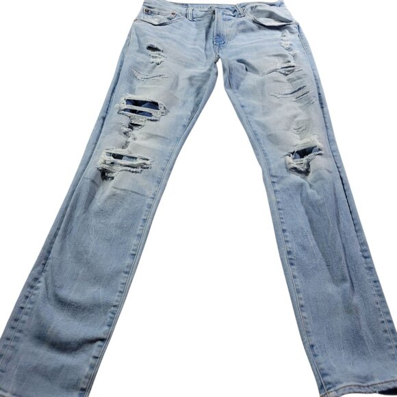 American Eagle Jeans Mens 31x32 Athletic Skinny Light Wash Distressed - Picture 1 of 9